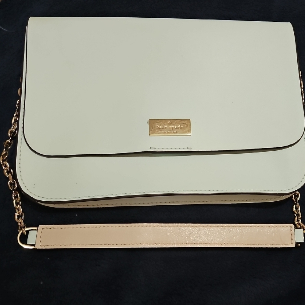Kate Spade Cream and Tan Clutch with Gold Chain